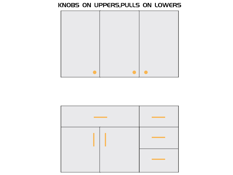 Knobs on Upper Cabinets, Pulls on Lower Cabinets